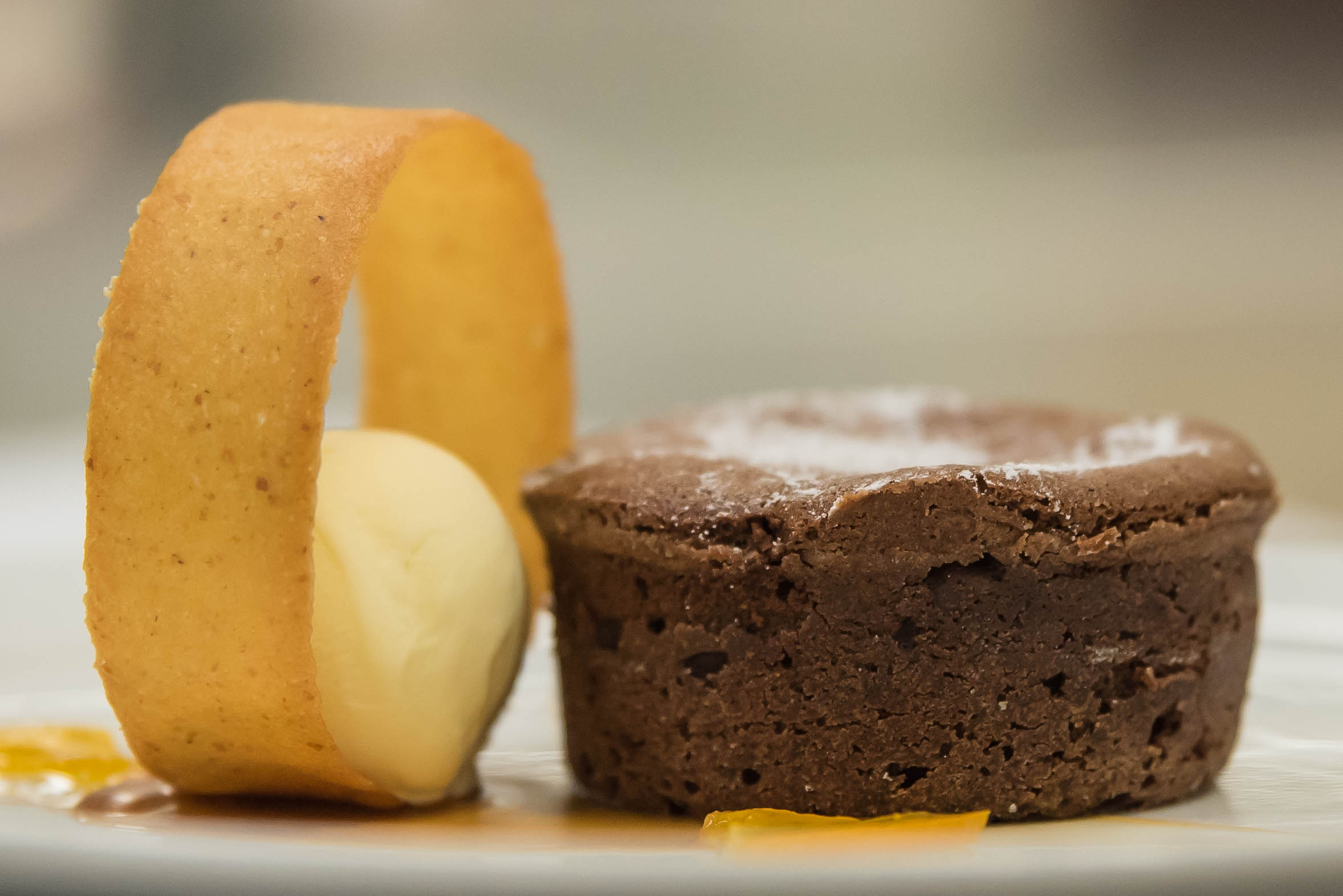Flourless Chocolate Cake with Salted Caramel Ice Cream & Tuile Ring
