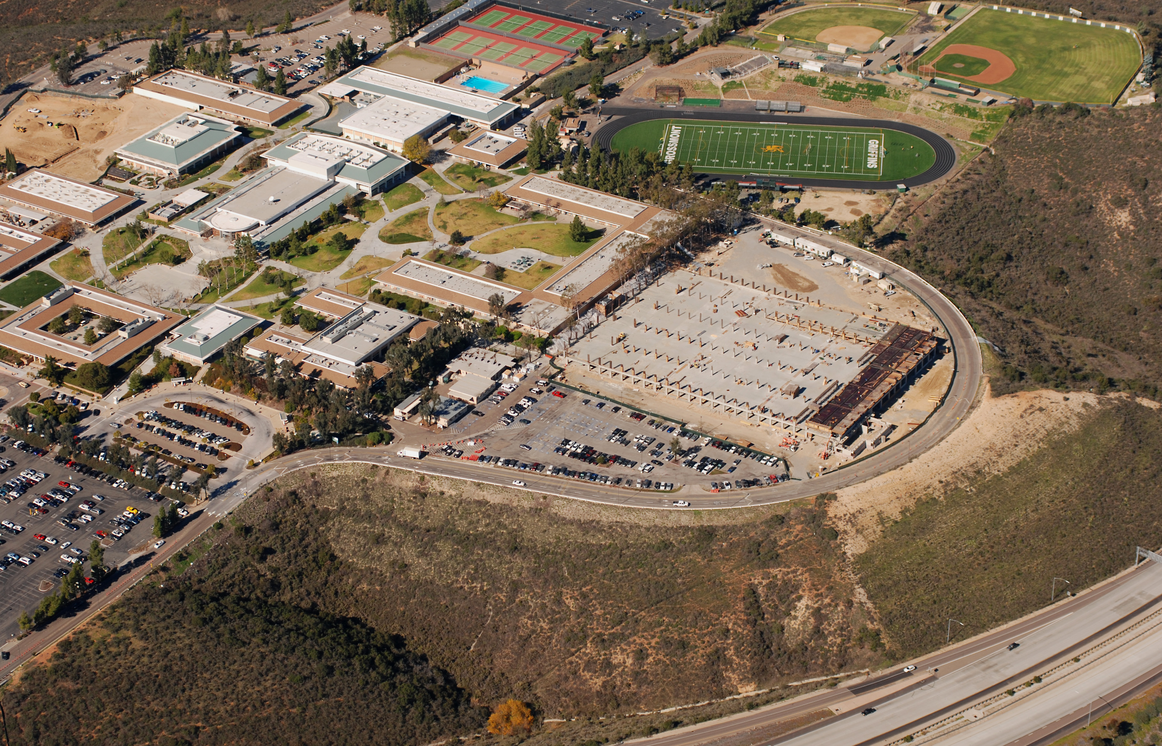 aerial view of parking structure