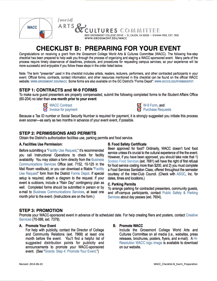Checklist B: Event Preparation