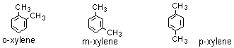 isomers of xylene: ortho-xylene, meta-xylene and para-xylene