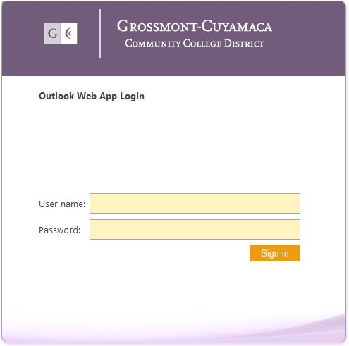 Sample screen for logging into email
